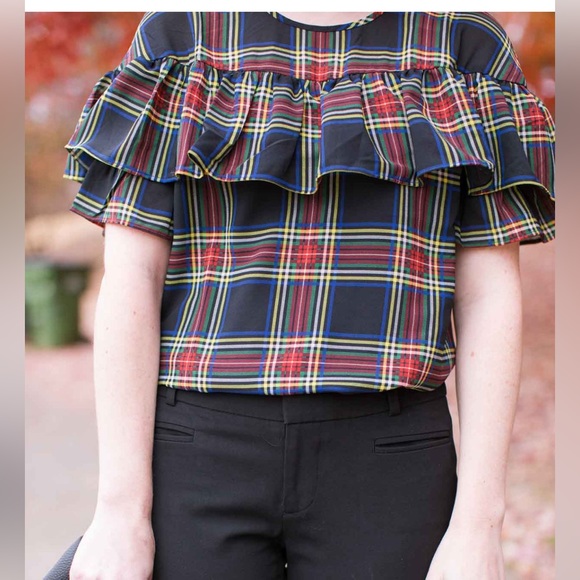J. Crew Tops - J. Crew plaid ruffle blouse NWT